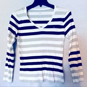 Tony Hilfiger blue grey white striped long sleeve